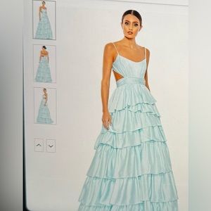 Mac Duggal Blue Ruffled Tiered Sundress
